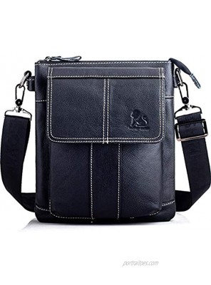 BAIGIO Men's Genuine Leather Messenger Bag Retro Cross Body Shoulder Satchel Bag for Wallet Purse Mobile Phone Keys iPad Kindle Tablet Black
