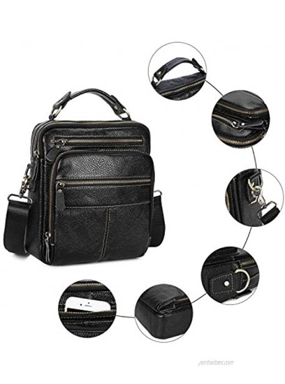 BAIGIO Men's Leather Shoulder Handbag Cross Body Satchel Messenger Bag iPad Case for Work School Travel-Black