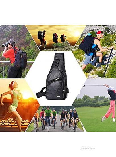 Chest Bags for Mens Women Anti-Theft Sling Shoulder Backpack PU Leather Crossbody Sling Purse with USB Charging Port for Business Casual Travel SportChest Sling Bag for Black
