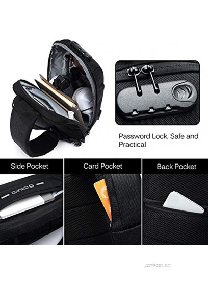 FANDARE Anti-Theft Sling Bag New Men Crossbody Bag fit 10.5 inch Tablet Women Chest Pack with USB Charging Port Shoulder Bag for Cycling Camping Riding Hiking Daypacks Waterproof Polyester Black A