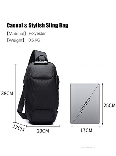 FANDARE Anti-Theft Sling Bag New Men Crossbody Bag fit 10.5 inch Tablet Women Chest Pack with USB Charging Port Shoulder Bag for Cycling Camping Riding Hiking Daypacks Waterproof Polyester Black A