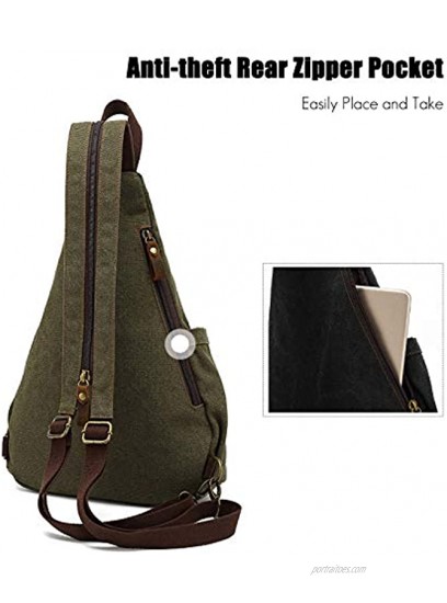 FANDARE Retro Sling Bag Canvas Crossbody Shoulder Backpack Men Chest Bag Women Casual Daypacks fit 7.9 inch Tablet Rucksack for Outdoor Cycling Hiking Travel Indoor Activities Green A
