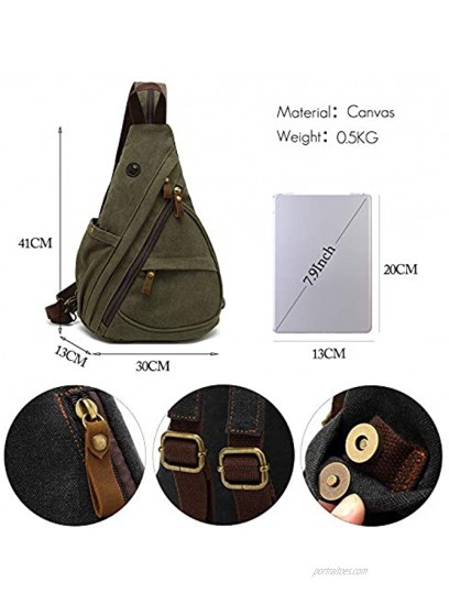 FANDARE Retro Sling Bag Canvas Crossbody Shoulder Backpack Men Chest Bag Women Casual Daypacks fit 7.9 inch Tablet Rucksack for Outdoor Cycling Hiking Travel Indoor Activities Green A
