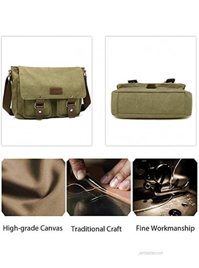 FANDARE Vintage Crossbody Bag Unisex Canvas Messenger Bag 7.9 inch iPad Satchel Bag Travel Shoulder Bag Working Bag Bookbag Briefcase for Men and Women ArmyGreen