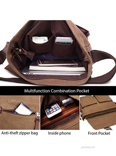 FANDARE Vintage Crossbody Bag Unisex Canvas Messenger Bag 7.9 inch iPad Satchel Bag Travel Shoulder Bag Working Bag Bookbag Briefcase for Men and Women ArmyGreen