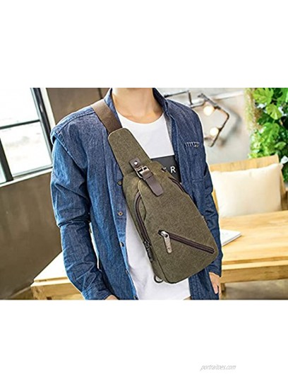 FANDARE Vintage Sling Bag Messenger Bag One Shoulder Backpack Crossbody Bag Travel Bag Women Men Canvas Green