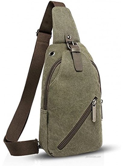 FANDARE Vintage Sling Bag Messenger Bag One Shoulder Backpack Crossbody Bag Travel Bag Women Men Canvas Green