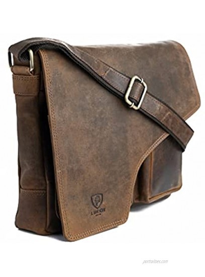 J WILSON London Designer Genuine Real Vintage Hunter Leather Handmade Mens Leather Flapover Everyday Cross Body Shoulder Work iPad Messenger Bag