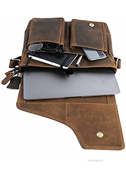 J WILSON London Designer Genuine Real Vintage Hunter Leather Handmade Mens Leather Flapover Everyday Cross Body Shoulder Work iPad Messenger Bag