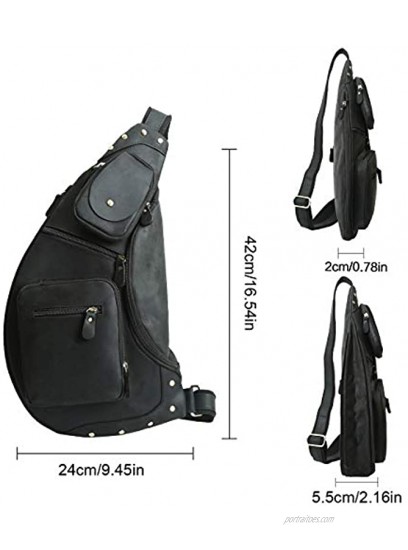 Leathario Crossbody Bag Men Genuine Leather Sling Bag Chest Shoulder Bag Vintage Multipurpose Anti Theft Business Casual Outdoor Travel Black