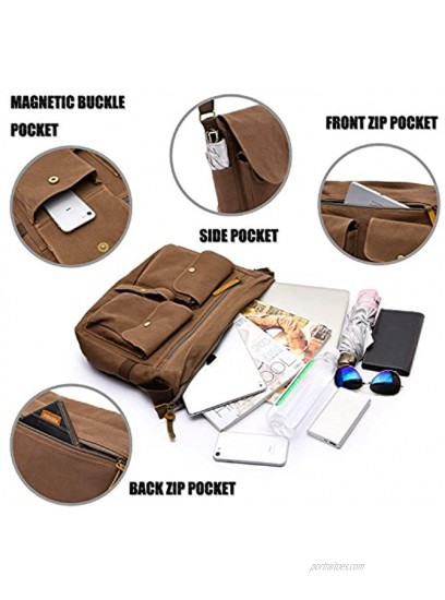 LOSMILE 15.6 Laptop Shoulder Bag Men's Messenger Bags Vintage Canvas Bag for School and Work Satchel Bags Large Size.Coffee