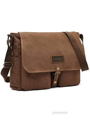 LOSMILE 15.6" Laptop Shoulder Bag Men's Messenger Bags Vintage Canvas Bag for School and Work Satchel Bags Large Size.Coffee