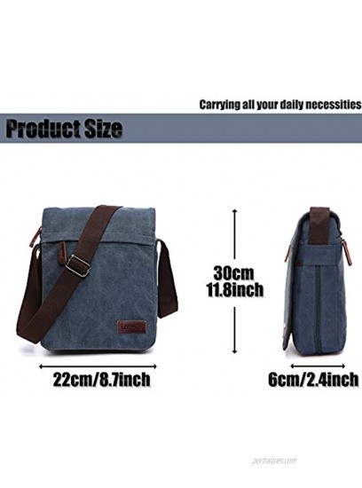 LOSMILE Men's Messenger Bag Canvas Shoulder Bags Touch Screen Tablet Messenger & Shoulder Bags for Work and School Cross-Body Bags.BLUE