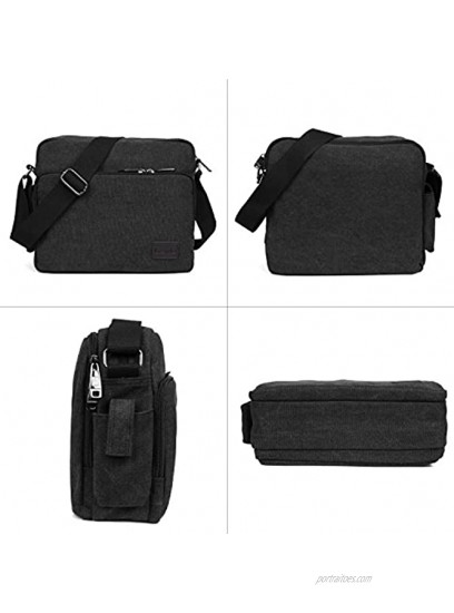 LOSMILE Shoulder Bag Mens Canvas Messenger bag tablet for Work School Daily Use,12 inch * 4.3 inch * 10.2 inch.26 Pockets Black