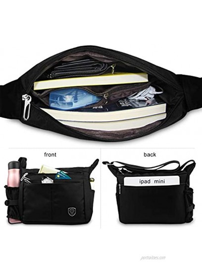 Lotisie Messenger Bag Shoulder Bag Water Resistant Unisex Nylon Ipad Cross Body Satchel Bag Fits for 9.7'' Ipad for School University Work and Outdoor Black
