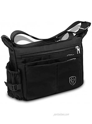 Lotisie Messenger Bag Shoulder Bag Water Resistant Unisex Nylon Ipad Cross Body Satchel Bag Fits for 9.7'' Ipad for School University Work and Outdoor Black