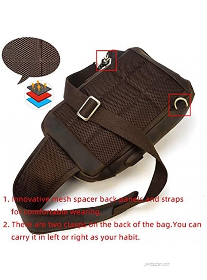 LUUFAN Vintage Mens Genuine Leather Sling Chest Bag Crossbody Backpack Shoulder Daypack With USB Charging Port For Sport Hiking Travel School