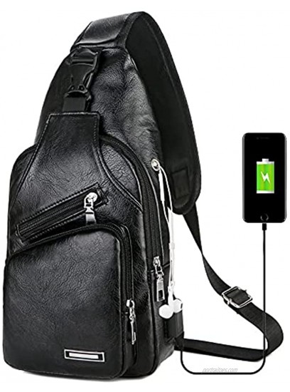 Men Shoulder Crossbody Anti-theft Chest Bag Made from PU Leather Great for Travel USB Charging & Messenger Bag
