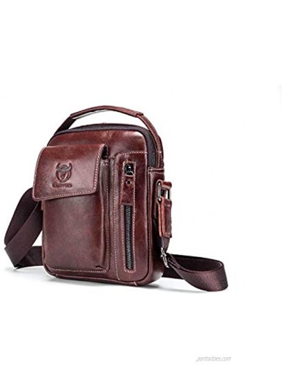Men's and Women's Small Shoulder Bag Genuine Leather Bag Retro Lightweight Cross Body Everyday Satchel Bag for Business Casual Sport Hiking Travel Dark Brown