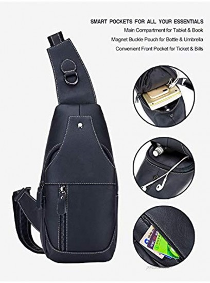 Men's Sling Bag Genuine Leather Chest Shoulder Backpack Anti-theft Cross Body Pack Vintage Water Resistant for Travel Hiking Working School Business Cycling¡­