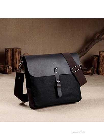Messenger Bag Mens Vaschy Vintage Man Bag Leather Canvas Small Shoulder Bag for Work School Daily Use