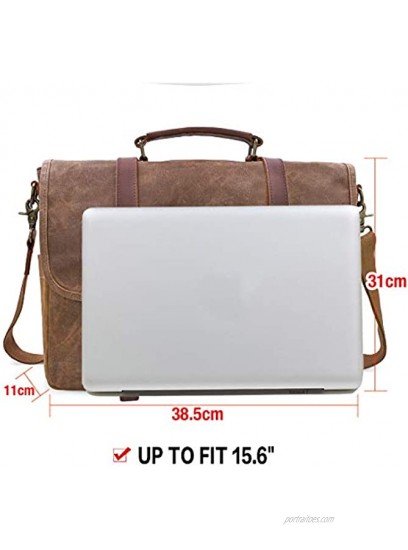 Newhey Mens Laptop Shoulder Canvas Messenger Bag Waterproof Computer Briefcase Notebook Vintage Satchel Designer School Work Bags Brown 15.6 Leather