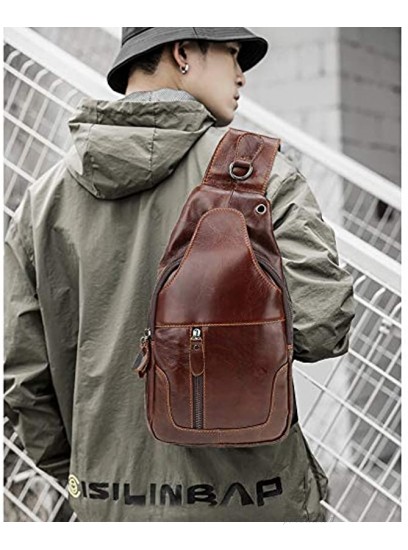 NIYUTA Men's Leather Sling Bag Chest Bag Shoulder Backpack Crossbody Bag for Travel,Hiking,Shoping,UK1001
