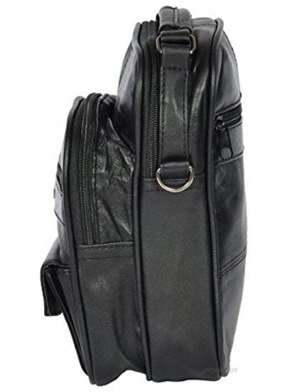 Real Leather Cross Body Organiser Bag Grab Handle Tablet Phone Pouch HOL8541 Black