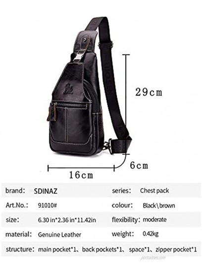 SIDNAZ Men's Genuine Leather Chest Shoulder Bag Vintage Multi Purpose Casual Travel Crossbody Bag UK898 Black