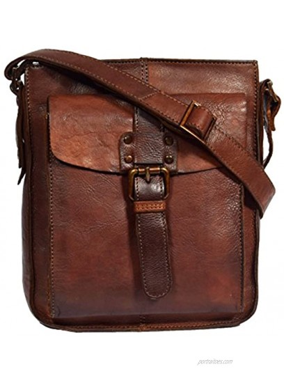 Unisex Crossbody Shoulder Bag Real Antique Leather RUST BROWN Zip Top Casual BAG Trump