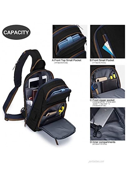 Wind Took Sling Bag Chest Shoulder Backpack Crossbody Bag Lightweight Outdoor Sport Travel Daypacks with USB Charging Port for Women Man 32 x 12 x 21 cm