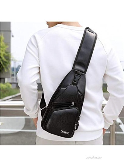ZYYXB Sling Bag Chest Bag PU Leather Shoulder Backpack Cross Body Bag Messenger Bag for Men Women Lightweight Hiking Travel Backpack,Black