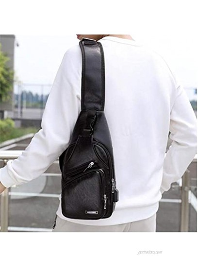 ZYYXB Sling Bag Chest Bag PU Leather Shoulder Backpack Cross Body Bag Messenger Bag for Men Women Lightweight Hiking Travel Backpack,Black