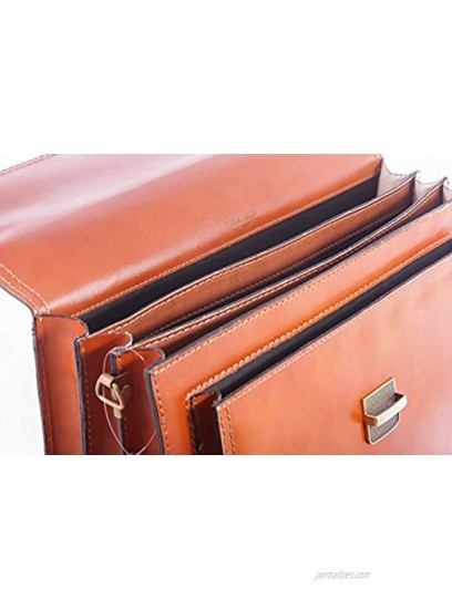 16 Hand-Crafted in Italy Tan Briefcase Designer Leather Laptop Satchel Portfolio Messenger Bag