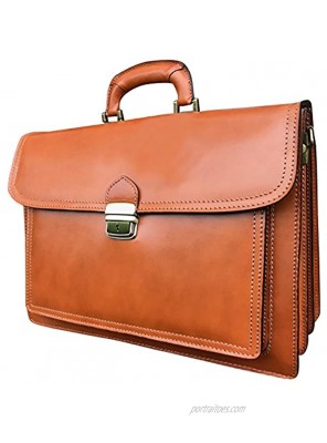 16" Hand-Crafted in Italy Tan Briefcase Designer Leather Laptop Satchel Portfolio Messenger Bag