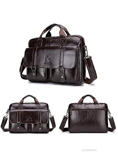 BAIGIO Genuine Leather Briefcase for Men 14 Laptop Handbag Business Messenger Bag Coffee