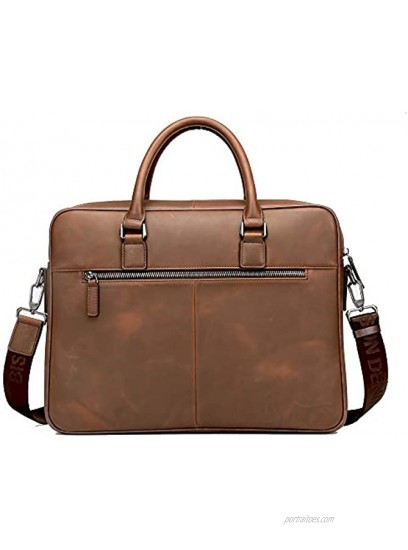 BISON DENIM Men's Classic Genuine Leather Briefcase Laptop Shoulder Messenger Bag Business Tote Size: One Size