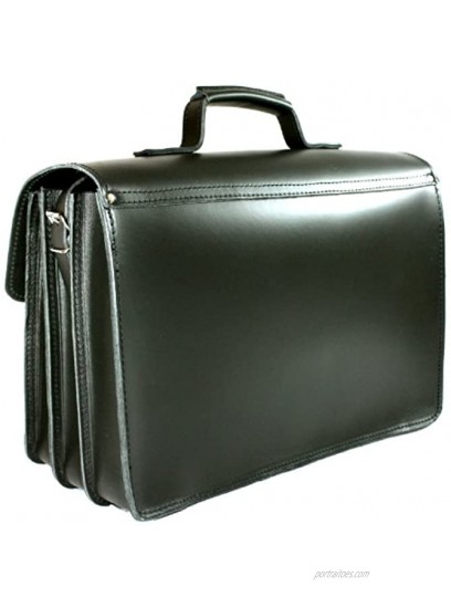 DELARA Real Leather Very Spacious Black Briefcase with Shoulder Strap Made in Germany