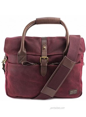 Halley Stevensons Waxed Canvas Briefcase with Leather Trim 13 Laptop Pouch 2 Internal Pockets Adjustable Detachable Shoulder Strap Top Carry Handle The British Belt Co. Langdale Collection