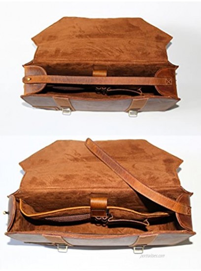 KALATING Real Leather Mens Womens Briefcase Messenger Laptop Shoulder Bag Portfolio Work Bag Up to 15 inch Laptop Brown