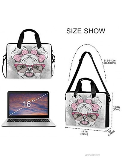 Laptop Bag Girl Puppy with Cute Bows Computer Sleeve Case Laptop Handbags Briefcase with Strap and Handle for Boys Girls Women Men 14 15 15.6 Inch