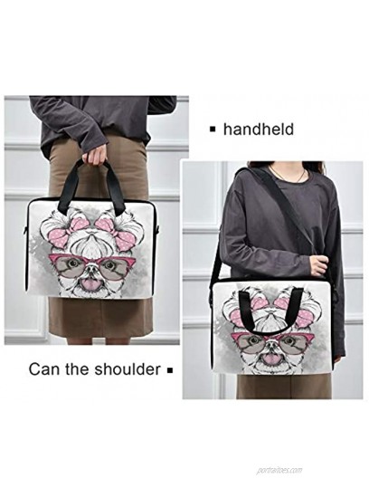 Laptop Bag Girl Puppy with Cute Bows Computer Sleeve Case Laptop Handbags Briefcase with Strap and Handle for Boys Girls Women Men 14 15 15.6 Inch