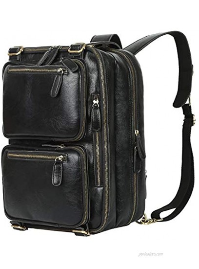 Leathario Leather Briefcase for Mens Handbag Laptop briefcases Bag Portable Genuine Leather Shoulder Briefcase Backpack Messenger Business Vintage Multifunction Large Capacity Travel Black-262