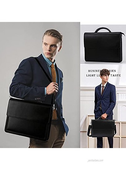 Leathario Mens Briefcase Bag Leather 14 Inch Handbag Laptop Bag Shoulder Bags Office Messenger Bag Spacious PU Leather Work Muti-Compartment for Computer Notebook Tablet for Men Black-305