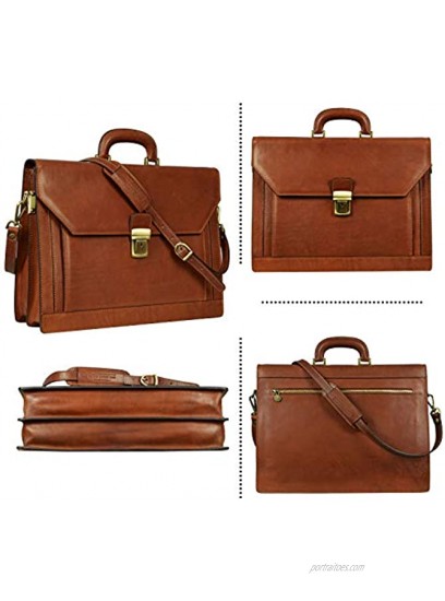 Leather Briefcase Shoulder Laptop Bag Business Attache Large Light Brown Time Resistance