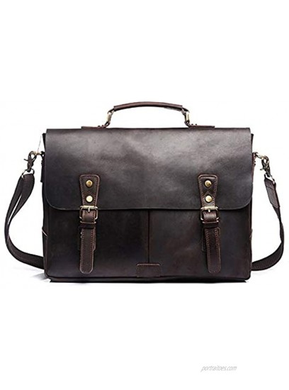 Men's briefcase Male Retro Briefcase Leather Briefcase 14 Inch Laptop Bag Adjustable Briefcase Multi-function Briefcase Color : Dark Brown Size : 42x30x11cm