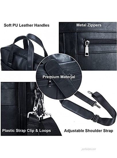 Men's Leather Messenger Bag 15.6 Inches Laptop Briefcase Business Satchel Computer Handbag Shoulder BagBlack