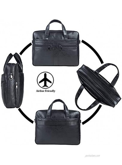 Men's Leather Messenger Bag 15.6 Inches Laptop Briefcase Business Satchel Computer Handbag Shoulder BagBlack