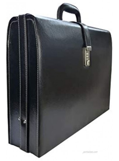 Roamlite Pu Leather Briefcase 45 cm Black Executive Attache Case Men's or Women's Laptop & A4 Folders Folio Bag Combination Lock RL919K Black