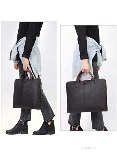 S-ZONE 15.6 Inch Leather Briefcase Laptop Bag Business Work Bag Computer Tote for Men Women